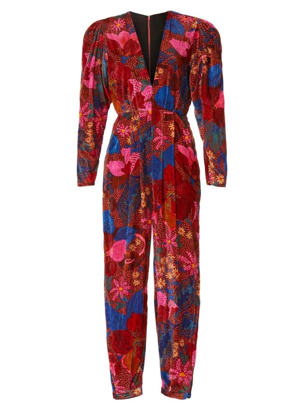 FARM Rio Anthropologie Velvet Red Floral Print Snake Garden Boho Jumpsuit size M - Picture 2 of 5